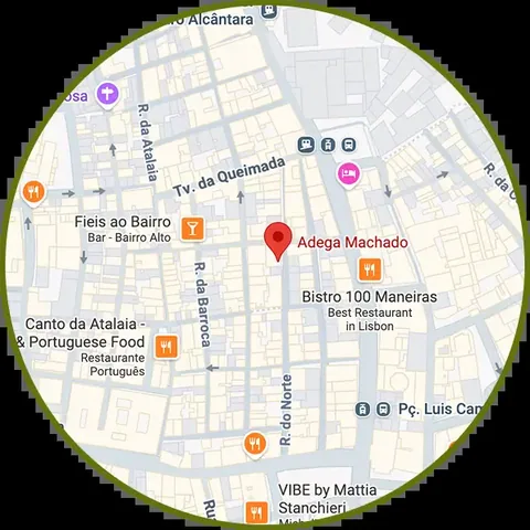 Posizione dell'Adega Machado nel Bairro Alto, Lisbona